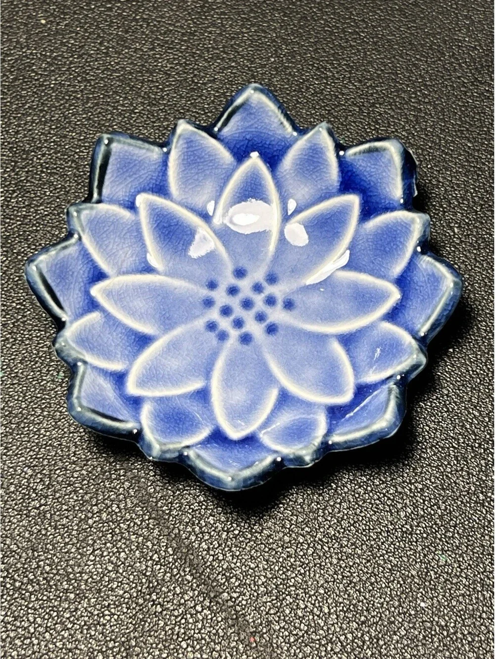 Kotobuki Japan 1970s 12 Crackle Glaze Soy Sauce Dishes Maple Leaf & Lotus, 2.5”